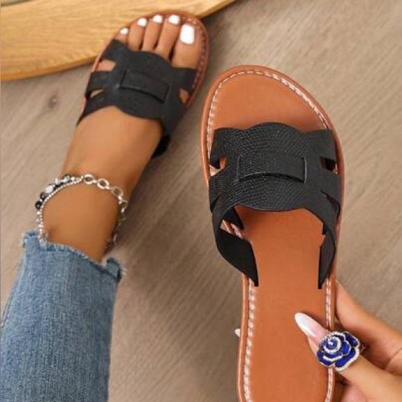 Shoes - Strappy Criss Cross Slide Sandals